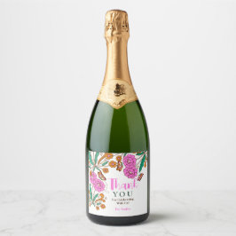 Etiquetas Para Vinos Espumosos Amantes de Mariposas Rosa Floral Script Nupcial