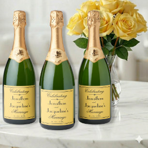 Etiquetas Para Vinos Espumosos Amarillo Cálido Boda Simple Elegante  Letra Negra