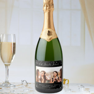 Etiquetas Para Vinos Espumosos Amigos para siempre foto purpurina negro plateado