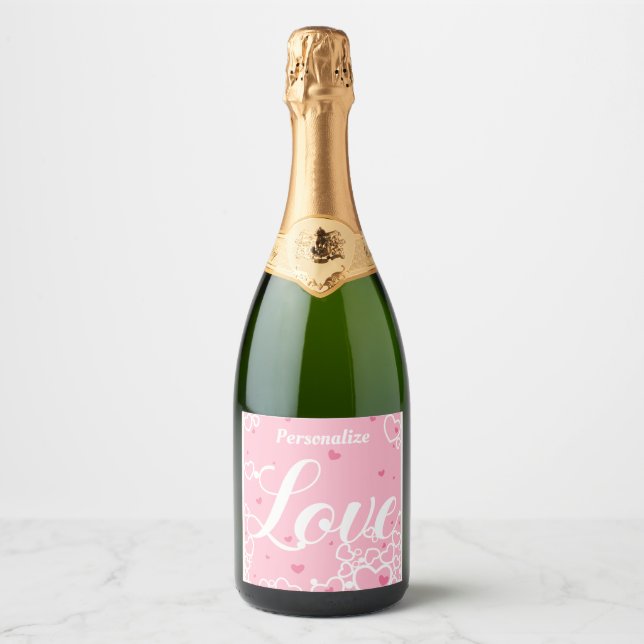 Etiquetas Para Vinos Espumosos Amor romántico Corazón rosa personalizado (Anverso)