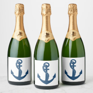 Etiquetas Para Vinos Espumosos Ancla de boda de azul marino náutico ducha nupcial