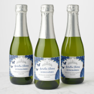 Etiquetas Para Vinos Espumosos Aniversario de la floración azul real de Plata Qui