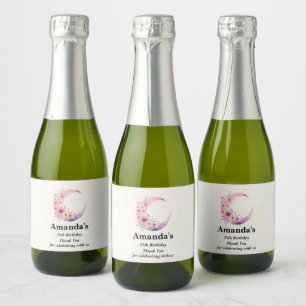 Etiquetas Para Vinos Espumosos Aniversario de la Luna de Creciente Rosa