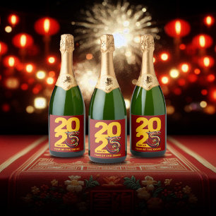 Etiquetas Para Vinos Espumosos Año Rojo de Oro de la Serpiente 2025