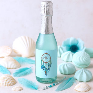 Etiquetas Para Vinos Espumosos Aquamarine Watercolor Dreamcatcher Baby Shower
