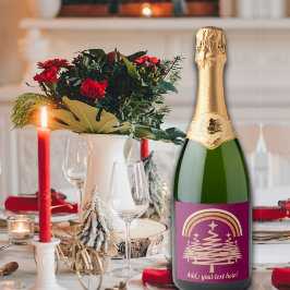 Etiquetas Para Vinos Espumosos Árboles frutales del arcoiris del oro festivo