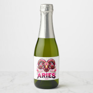 Etiquetas Para Vinos Espumosos Aries SZN Pink and Naranja Zodiac Cumpleaños