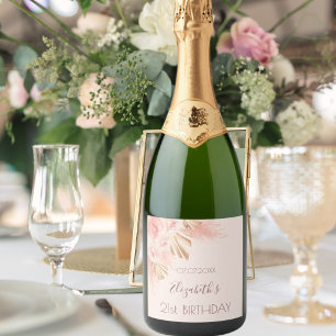 Etiquetas Para Vinos Espumosos Aroma rosa rosa pampas beige cumpleaños