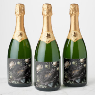 Etiquetas Para Vinos Espumosos Arreglo de Rosa gótico Flor negra