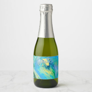 Etiquetas Para Vinos Espumosos Arte de flujo acrílico azul Aqua