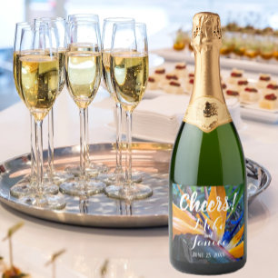 Etiquetas Para Vinos Espumosos Ave de la novia floral paraísa y Boda de Groom