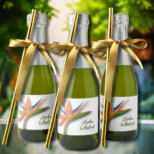 Etiquetas Para Vinos Espumosos Ave exótica del paraíso acuarela boda mini