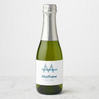 Etiquetas Para Vinos Espumosos Azul marino groomsman nombre letra fecha masculino
