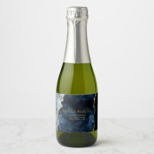 Etiquetas Para Vinos Espumosos Azul Marino y Mármol de Aguamarina Dorado con Pint