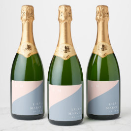 Etiquetas Para Vinos Espumosos Azul Polvo y Rubor Moderno Elegante Monograma de B