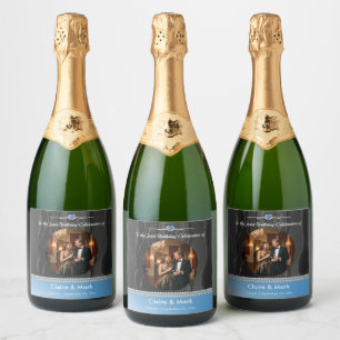 Etiquetas Para Vinos Espumosos Azul Zafiro Cumpleaños Conjunto Foto Champán 