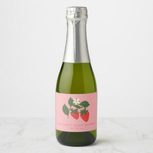 Etiquetas Para Vinos Espumosos Baby Shower Boho Personalizado de Fresa Rosa Vinta
