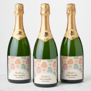 Etiquetas Para Vinos Espumosos Baby Shower de patrón de calabaza beige neutra col