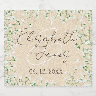 Etiquetas Para Vinos Espumosos Babys Breath Watercolor Floral Rústico Boho Boda
