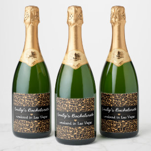 Etiquetas Para Vinos Espumosos Bachelorette Bride Boujee Impresión de Leopardo de