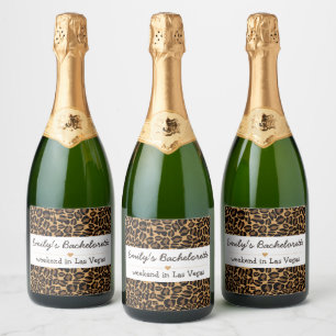 Etiquetas Para Vinos Espumosos Bachelorette Bride Boujee Impresión de Leopardo de
