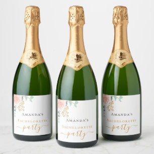 Etiquetas Para Vinos Espumosos Bachelorette party rosa oro floral eucalipto