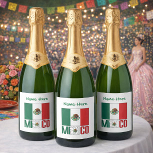 Etiquetas Para Vinos Espumosos Bandera de México Personalizada