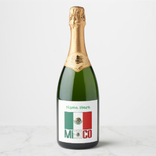 Etiquetas Para Vinos Espumosos Bandera de México y México con tu nombre