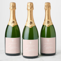 Baptismo de cruz rosa Chica de botella de vino esp