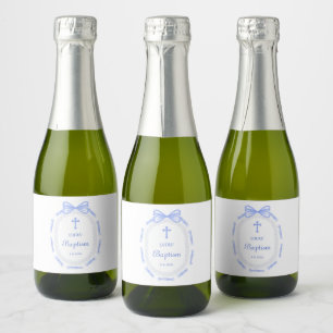 Etiquetas Para Vinos Espumosos Baptismo de marco de cinta azul de doblado