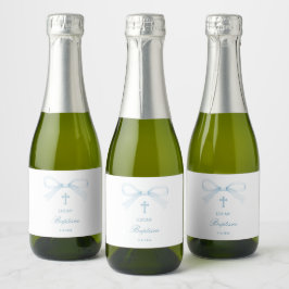 Etiquetas Para Vinos Espumosos Bautismo de lazo azul acuarela