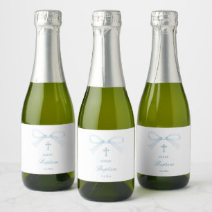 Etiquetas Para Vinos Espumosos Bautismo de lazo azul acuarela