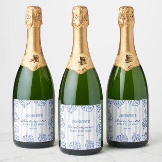 Etiquetas Para Vinos Espumosos Beachl BACHELORETTE Whimsical Blue pinstriped