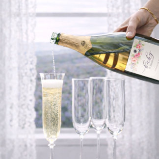 Etiquetas Para Vinos Espumosos Bebé en Flor Dulce Fiesta de Bebé Floral