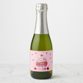 Etiquetas Para Vinos Espumosos Bebé Rosa Primera fiesta de cumpleaños de cerezas 