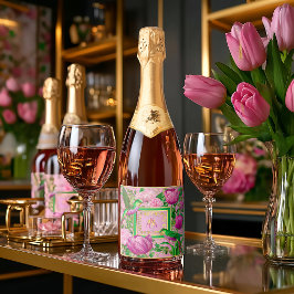 Etiquetas Para Vinos Espumosos Bebida de Soirée Botánica Rosa Verde Opulenta