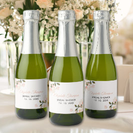 Etiquetas Para Vinos Espumosos Beige Pink Floral Pattern Bridal Shower