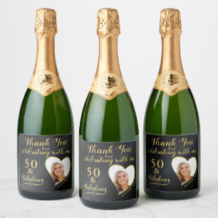 Etiquetas Para Vinos Espumosos Black and Gold 50 y fabuloso cumpleaños gracias
