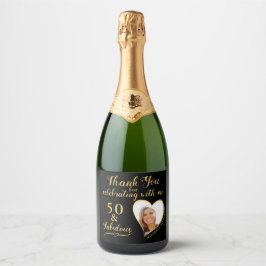 Etiquetas Para Vinos Espumosos Black and Gold 50th Birthday Gracias
