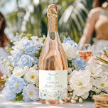 Etiquetas Para Vinos Espumosos Blue Bow and Floral Bridal Bridal Shower<br><div class="desc">Dress up your wine bottles with this blue bow and floral bridal shower label featuring soft watercolor blooms. A fun way to personalize drinks for the celebration or create simple party favors that match the rest of your bridal shower suite.</div>