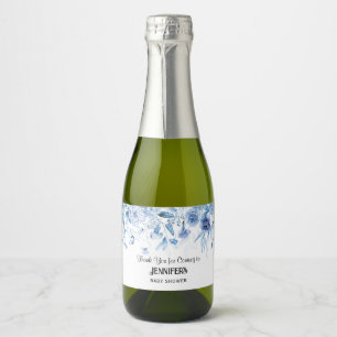 Etiquetas Para Vinos Espumosos Blue Floral Drop, Boy Baby Shower Gracias A Favor,