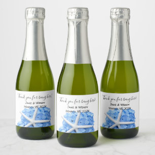 Etiquetas Para Vinos Espumosos Blue Hydrangea Starfish Gracias a los invitados