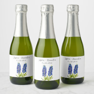 Etiquetas Para Vinos Espumosos Bluebonnets Watercolor Flor azul Boda floral