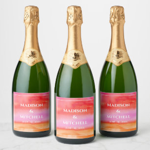 Etiquetas Para Vinos Espumosos Boda acuarela de jardín al amanecer rosa naranja