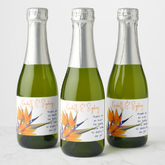 Etiquetas Para Vinos Espumosos Boda Ave de las Flores de Paraíso Gracias