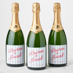 Etiquetas Para Vinos Espumosos Boda Azul Minimalista Mínimo Moderno Rayas Rojas