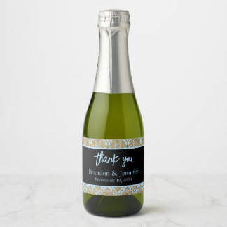 Etiquetas Para Vinos Espumosos Boda azul negra y dorada personalizada Wine espark