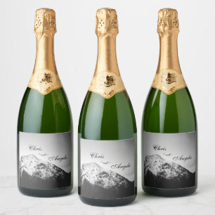Etiquetas Para Vinos Espumosos Boda blanco y negro bajo las montañas