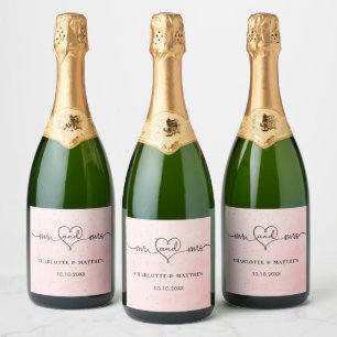 Etiquetas Para Vinos Espumosos Boda blush mr script de corazón