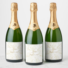 Etiquetas Para Vinos Espumosos Boda Botánica de Arte de Línea Floral Dorada